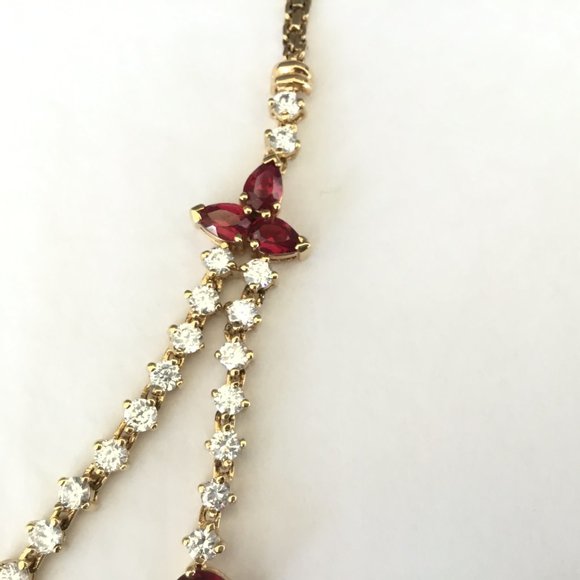 Necklace 18k Gold over 925 Sterling Ruby & Diamond Look Cubic Zirconia Prong Set - Picture 4 of 9
